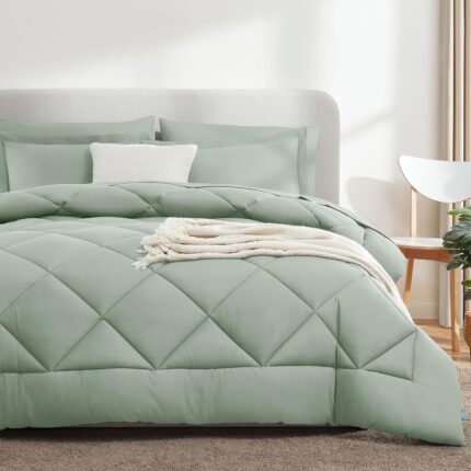 Queen Comforter Set Sage Green - Bed in a Bag Queen Size 7 Pieces