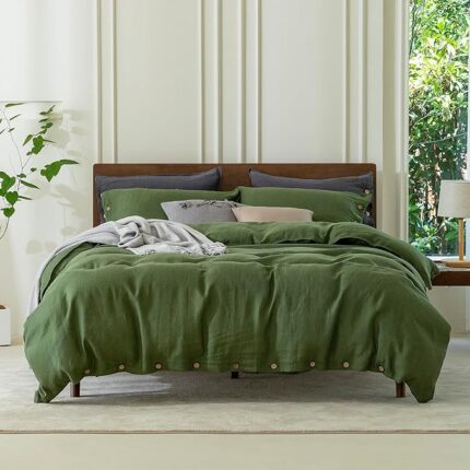 EVERLY 100% Pure Linen Duvet Cover Set Queen Size90X90Inch 3pcs