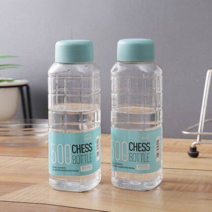 Chess Plastic Water Bottles With Blue Lid| Set Of 2| 500 ml