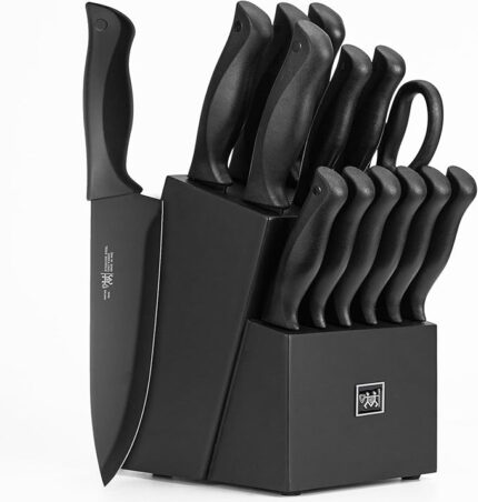Knife Set,15 Pcs Kitchen Knife Set with Block Self Sharpening